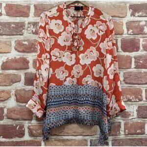 Rafaella Top Shirt Women's M Multicolor Floral Abstract Casual Sheer Tunic